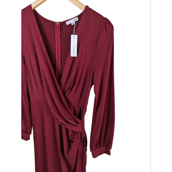 Baltic Born Maxi Dress Size Large Wine Red Boho Faux Wrap Long Sleeve V Neck A8 - Picture 8 of 13